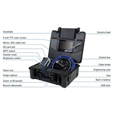 Drain Inspection Camera System with 9 inch Screen and 512Hz Sonde Transmitter