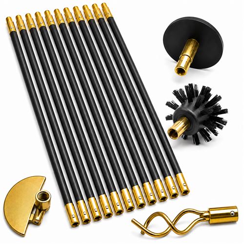 10 Piece Drain Unblocking Rod Kit Flexible Double Screw Sewer Rod Set with Scraper, Brush, Plunger and Worm Screw