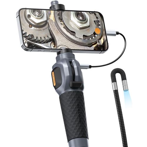 Teslong TD300 Two-Way Articulating Borescope Inspection Camera for iPhone 15 & Android - 8 LED Flexible Snake Scope