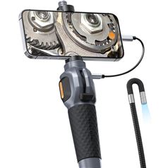 Teslong TD300 Two-Way Articulating Borescope Inspection Camera for iPhone 15 & Android - 8 LED Flexible Snake Scope